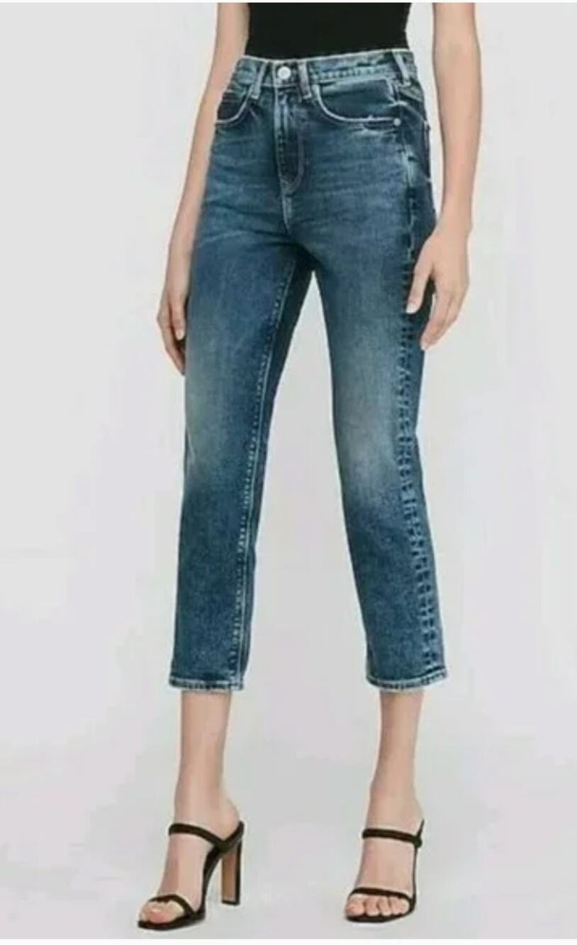 Express Super High Rise Mom Jeans Womens Size 2 Medium Wash Denim FLAWED Cropped